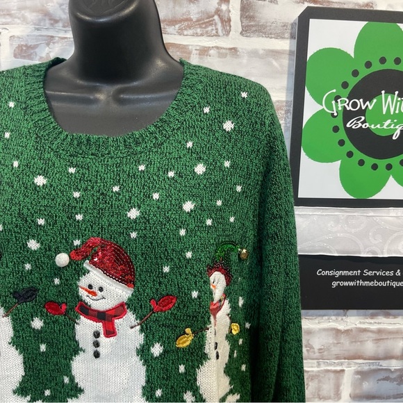 Karen Scott Festive Green Snowman Sweater - Picture 4 of 9
